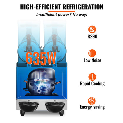 Kommersiell slushmaskin, 2 x 12L / 3,2 Gal dubbelskål, 48 koppar kapacitet, 220V 950W rostfritt stål Margarita Smoothie Frysdryckesmaskin, slushmaskin för fester, caféer, restauranger, barer, hemmabruk