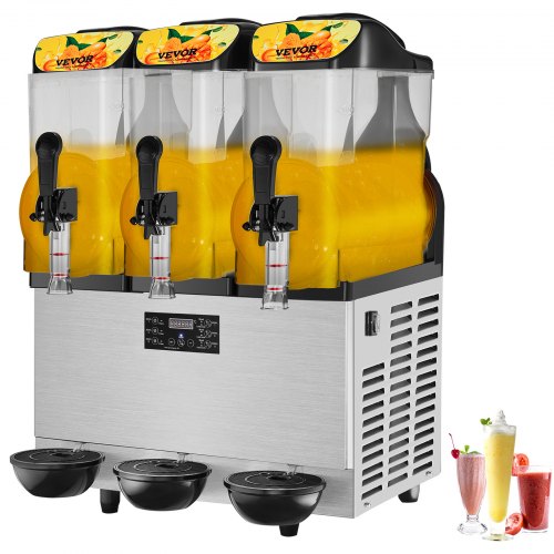 Kommersiell slushmaskin, 3 x 12 l / 3,2 gallon trippelskålar, 72 koppar utgång, 220 V 1300 W rostfritt stål Margarita Smoothie-maskin för frysta drycker, slushmaskin för fest, café, restaurang, bar, hemmabruk