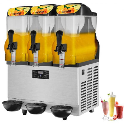 Kommersiell slushmaskin, 3 x 12 l / 3,2 gallon trippelskålar, 72 koppar utgång, 220 V 1300 W rostfritt stål Margarita Smoothie-maskin för frysta drycker, slushmaskin för fest, café, restaurang, bar, hemmabruk