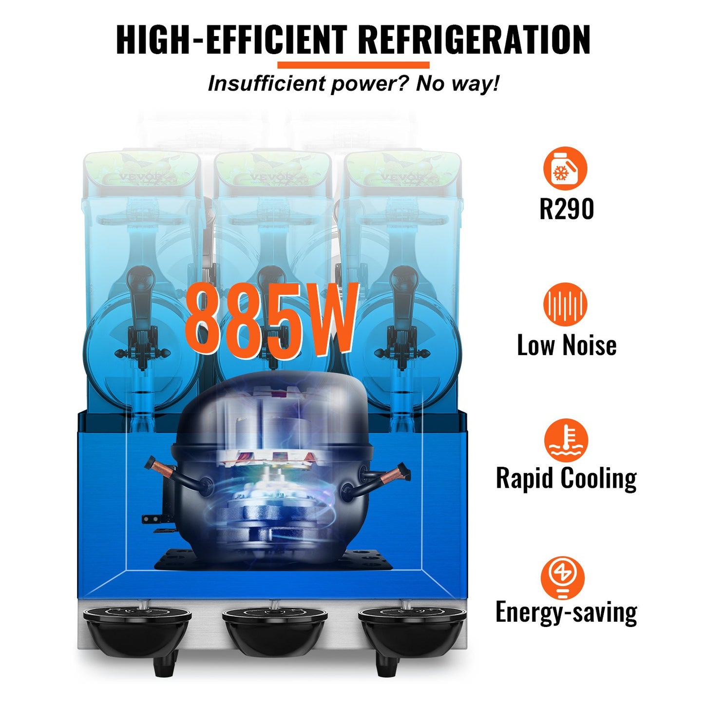 Kommersiell slushmaskin, 3 x 12 l / 3,2 gallon trippelskålar, 72 koppar utgång, 220 V 1300 W rostfritt stål Margarita Smoothie-maskin för frysta drycker, slushmaskin för fest, café, restaurang, bar, hemmabruk