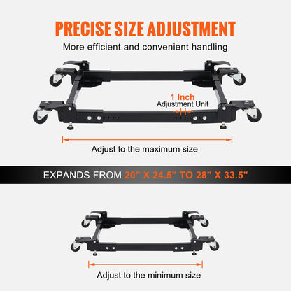 Mobile Base, 1500 lbs Capacity, Adjustable from 20" x 24.5" to 28" x 33.5", Heavy Duty Universal Mobile Base Stand with 4 Swivel Wheels, for Woodworking Equipment, Bandsaw, Power Tool, Machine