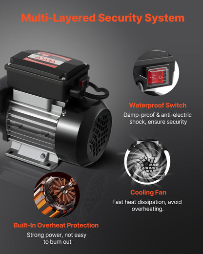 Oljeöverföringspump 230V, 16 GPM 60 L/min, AC elektrisk bränsleöverföringspump för diesel fotogen biodiesel, 8 ft/2,4 m max sughöjd, 45 ft/13,7 m max lyfthöjd, för fordon, byggarbetsplatser, gårdar