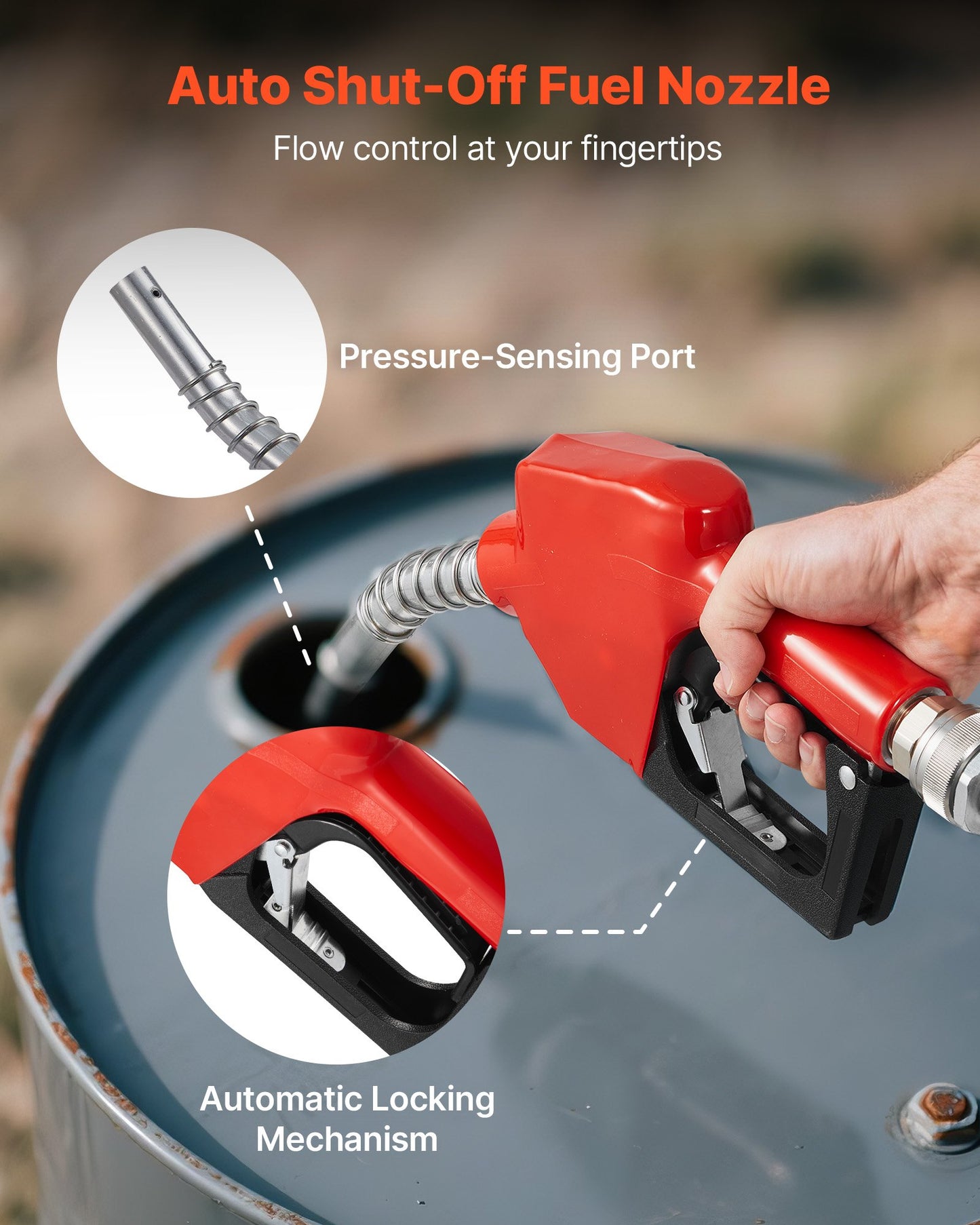 Bränsleöverföringspump 230V, 16 GPM 60 L/min, AC elektrisk oljeöverföringspump för diesel, fotogen och biodiesel, med automatiskt bränslemunstycke och 2 slangar, 45 ft/13,7 m maxlyft, för fordon, byggarbetsplatser