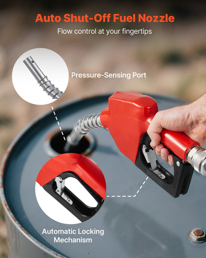 Bränsleöverföringspump 230V, 16 GPM 60 L/min, AC elektrisk oljeöverföringspump för diesel, fotogen och biodiesel, med automatiskt bränslemunstycke och 2 slangar, 45 ft/13,7 m maxlyft, för fordon, byggarbetsplatser