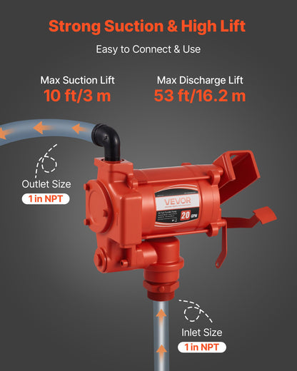 Bränsleöverföringspump 230V, 20 GPM 76 L/min, AC elektrisk oljeöverföringspump, med automatisk avstängning av bränslemunstycke och utloppsslang, högflödessats för bensin, diesel, fotogen, biodiesel, etanolblandningar