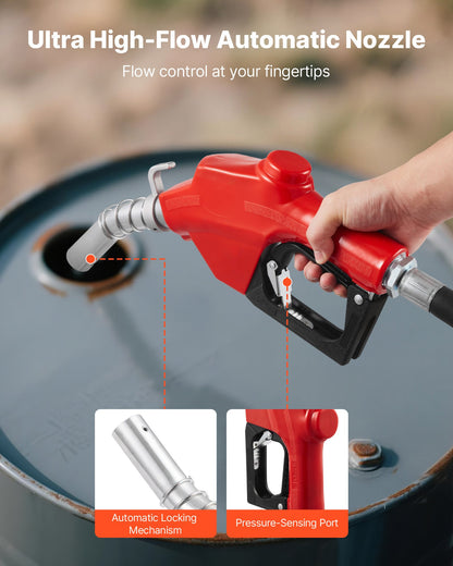 Bränsleöverföringspump 230V, 20 GPM 76 L/min, AC elektrisk oljeöverföringspump, med automatisk avstängning av bränslemunstycke och utloppsslang, högflödessats för bensin, diesel, fotogen, biodiesel, etanolblandningar