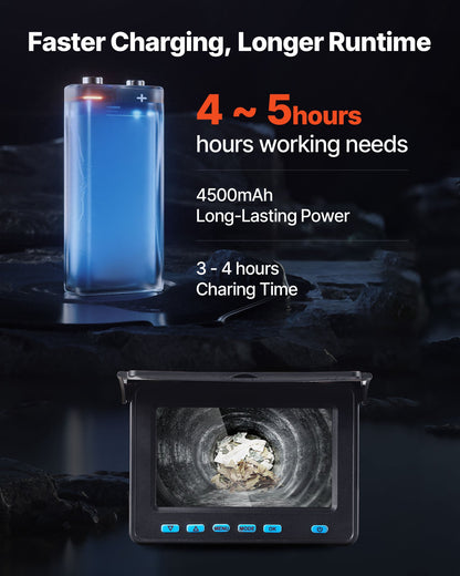 Sewer Camera, 50m Drain Inspection Camera, IP68 Waterproof Snake Plumbing Cameras with Lights - 6 Adjustable LEDs, 4500mAh Battery & 16GB Card for Sewer Line Duct Pipes