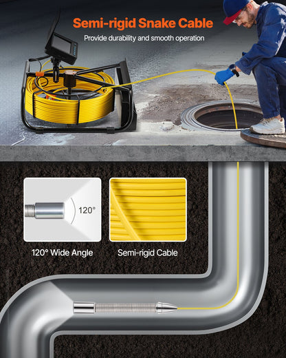 Avloppskamera, 50 m, 4,3-tums avloppsinspektionskamera med lampor - 6 justerbara lysdioder, 16 GB-kort, 3X zoom och 8500 mAh högkapacitetsbatteri, IP68 vattentät VVS-kamera för avloppsrör