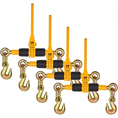 Spärrkedjebindare, 1/4"-5/16", 2600 lbs säker arbetsbelastning, 4-pack lastbindare med 2 gripkrokar, surrningsfästen för transportkedja, kraftiga dragkedjespärrkedjor för flaklastbilar