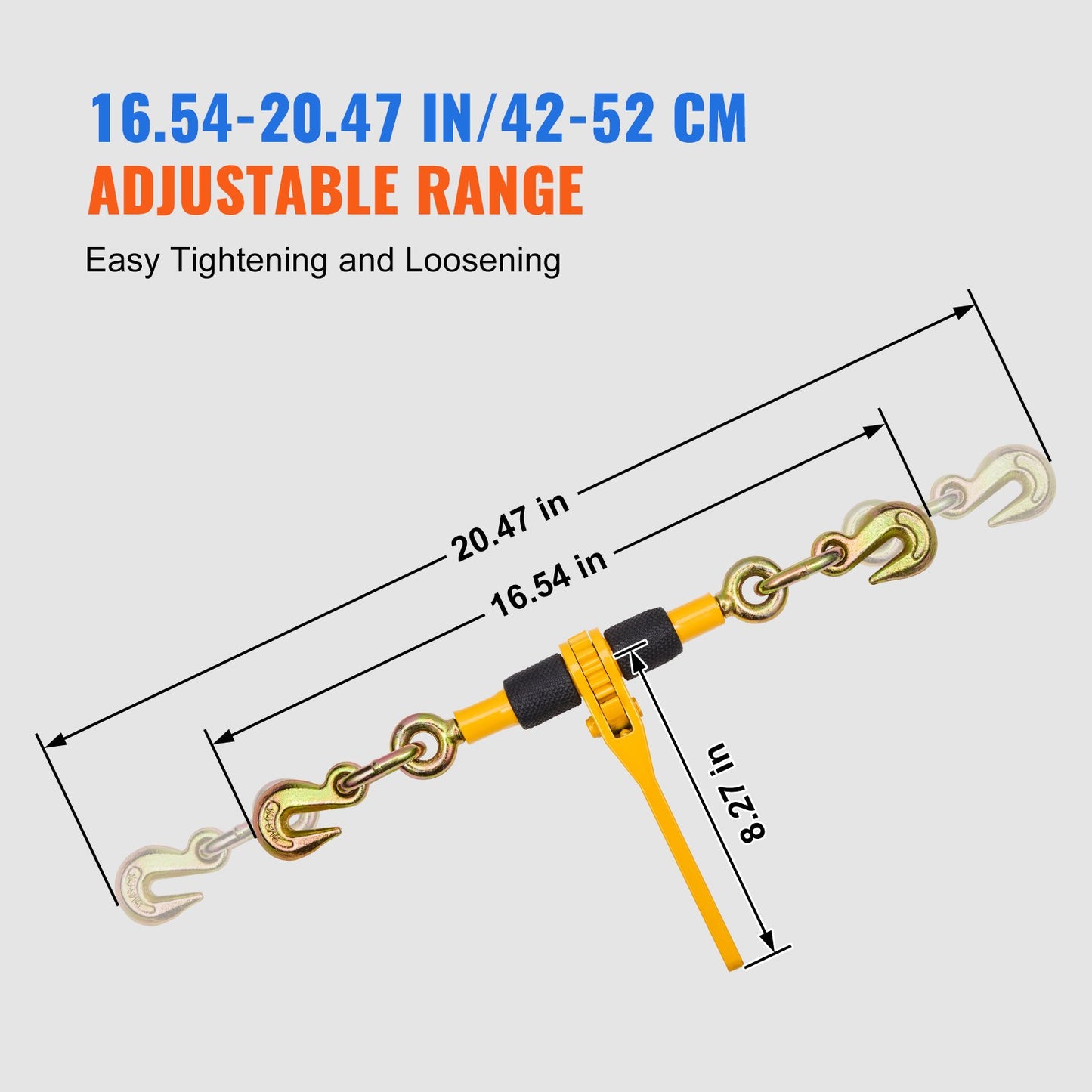 Spärrkedjebindare, 1/4"-5/16", 2600 lbs säker arbetsbelastning, 4-pack lastbindare med 2 gripkrokar, surrningsfästen för transportkedja, kraftiga dragkedjespärrkedjor för flaklastbilar