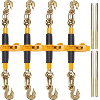 Spärrkedjebindare, 5/16"-3/8" kraftiga lastbindare, med G80-krokar 7 100 lbs säker lastgräns, arbetsbesparande halkfria handtag, fastsurrningsbara kedjebindare för flaklastbilar, 4 delar