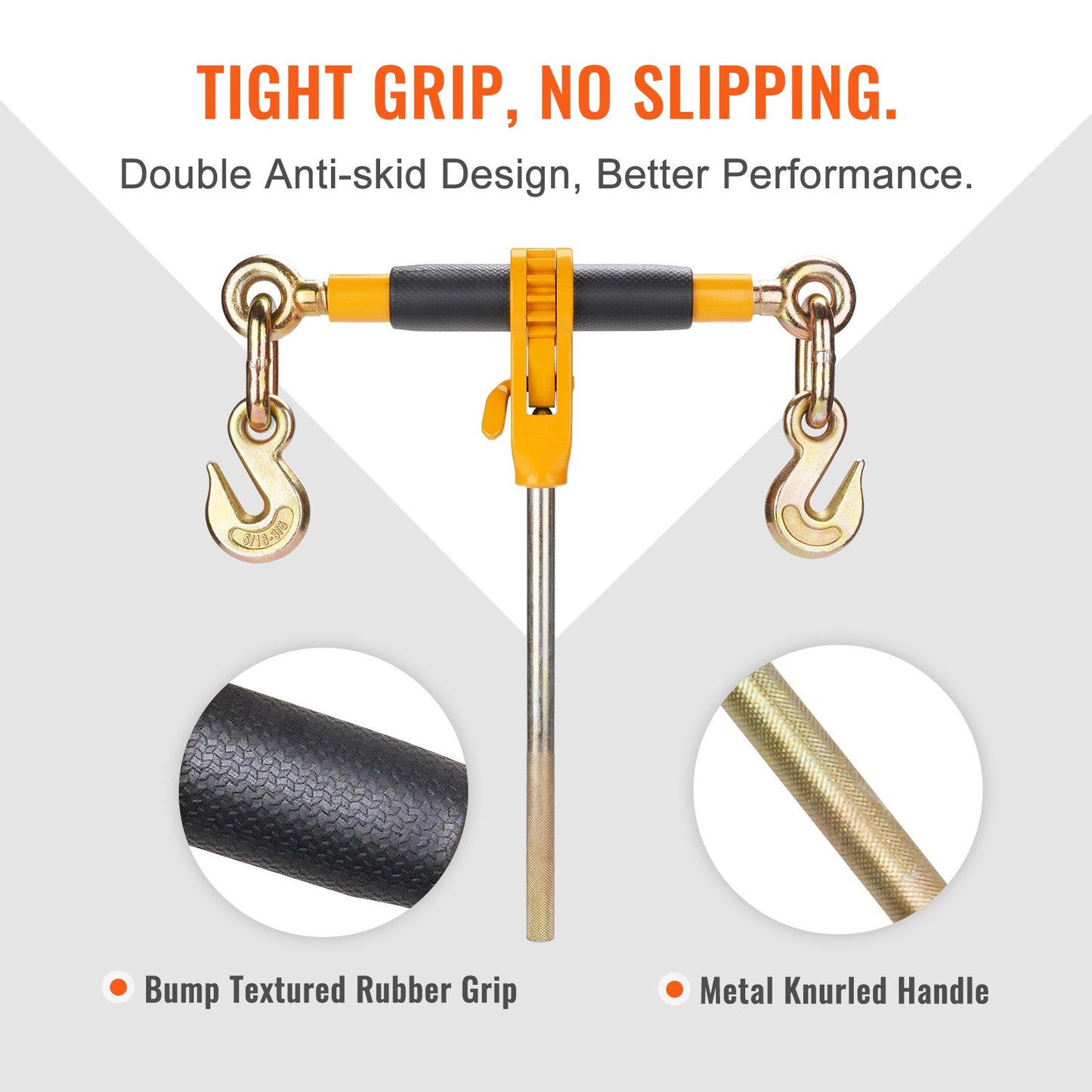 Spärrkedjebindare, 5/16"-3/8" kraftiga lastbindare, med G80-krokar 7 100 lbs säker lastgräns, arbetsbesparande halkfria handtag, fastsurrningsbara kedjebindare för flaklastbilar, 4 delar
