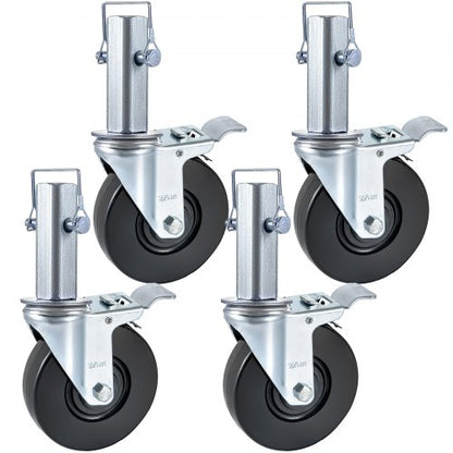 4-pack 5"/12,7 cm kraftiga gummihjul för ställning med dubbel låsning 1,25" (3,2 cm) fyrkantig stång 440lbs/199,6 kg kapacitet per hjul