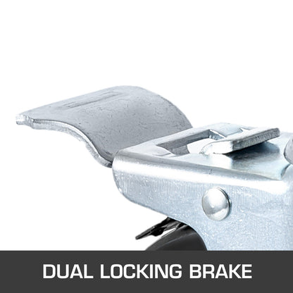 4-pack 5"/12,7 cm kraftiga gummihjul för ställning med dubbel låsning 1,25" (3,2 cm) fyrkantig stång 440lbs/199,6 kg kapacitet per hjul