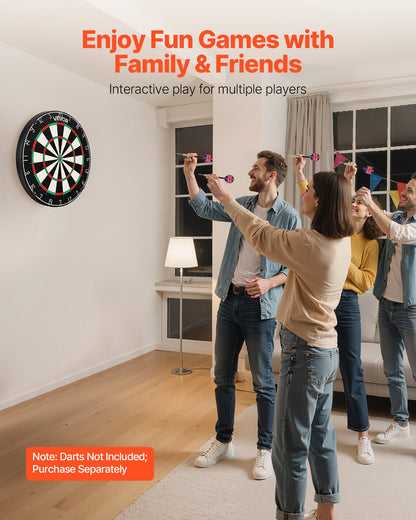 Darttavla, självläkande darttavla i högkvalitativ sisalfiber med klammerfri Bullseye, bladtråd och roterande nummerring, 450 mm professionell darttavla för hemmafest- och spelrum (dart ingår ej)