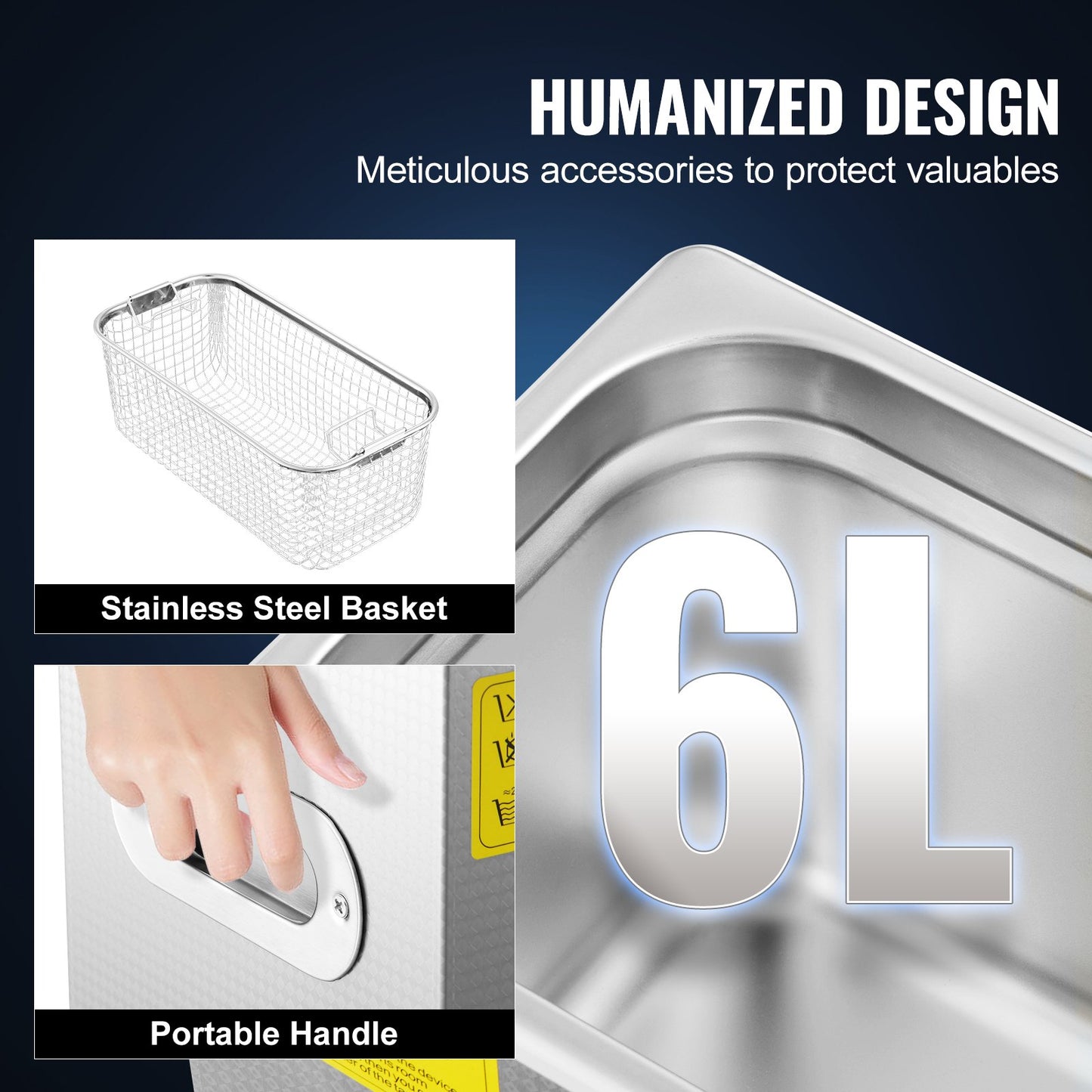 Professionell ultraljudsrengörare, 6 l ultraljudsrengörare för smycken med digital timer och värmare, industriell sonisk rengöring i rostfritt stål 40 kHz för glasögon, klockor, ringar, smådelar