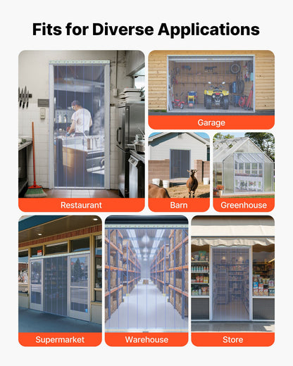 Klar PVC-listgardin, 45,7 m längd x 20 cm bredd, ribbad plastdörrlist i bulk, kylgardinremsor för inbyggda frysar, för dörröppningar till stormarknader, garage, lager, djurhus