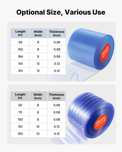Klar PVC-listgardin, 45,7 m längd x 20 cm bredd, ribbad plastdörrlist i bulk, kylgardinremsor för inbyggda frysar, för dörröppningar till stormarknader, garage, lager, djurhus
