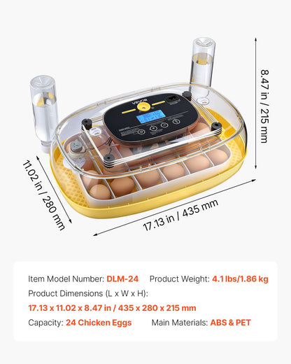 24 Egg Incubator, Automatic Egg Turner with LED Candler, Temperature & Humidity Control, 360° View Clear Window, Auto Water Refill, Poultry Eggs Incubators for Hatching Chicks Ducks Goose Quail