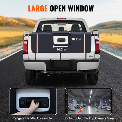 Bakluckeskydd för cykel, 62" bakluckeskydd för lastbil, plats för 6 mountainbikes, uppgraderade spår, skydd för baklucka, reflexremsor och verktygsfickor, med kameraöppning för de flesta pickuper