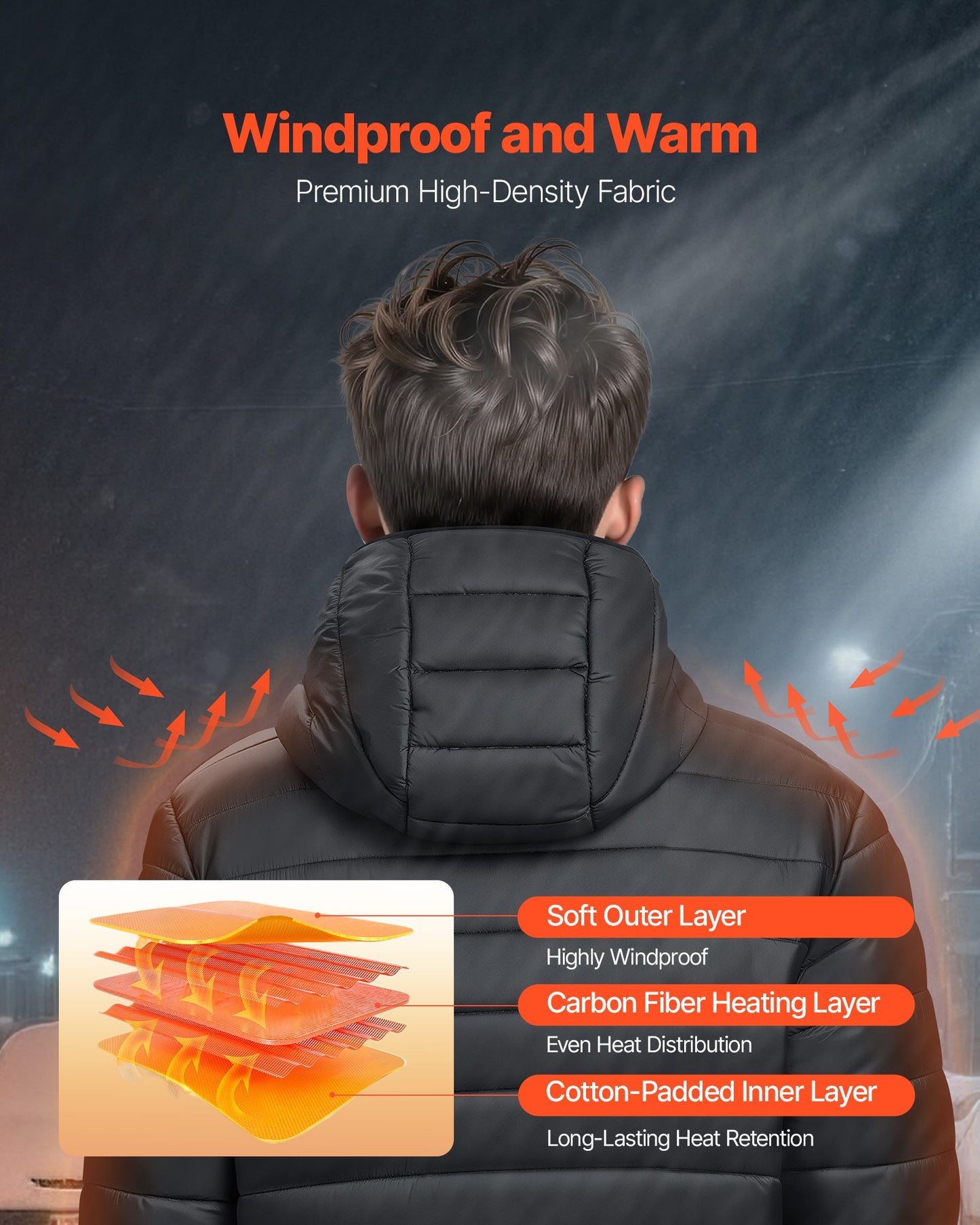 Heated Jacket for Men with 7.4V Battery, Soft Shell Electric Heating Coat, Windproof Lightweight Outerwear with 6 Heating Zones & 3 Heat Settings for Hiking, Outdoor Work, Black