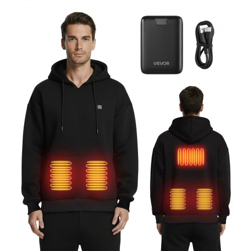 Heated Sweatshirt Hoodie for Men Women, Heated Jacket Unisex with 7.4V 16000mAh Rechargeable Power Bank Pack, 5 Heating Zones, 3 Temp Levels, 4-8H Warmth, for Winter Outdoor Camping, Black