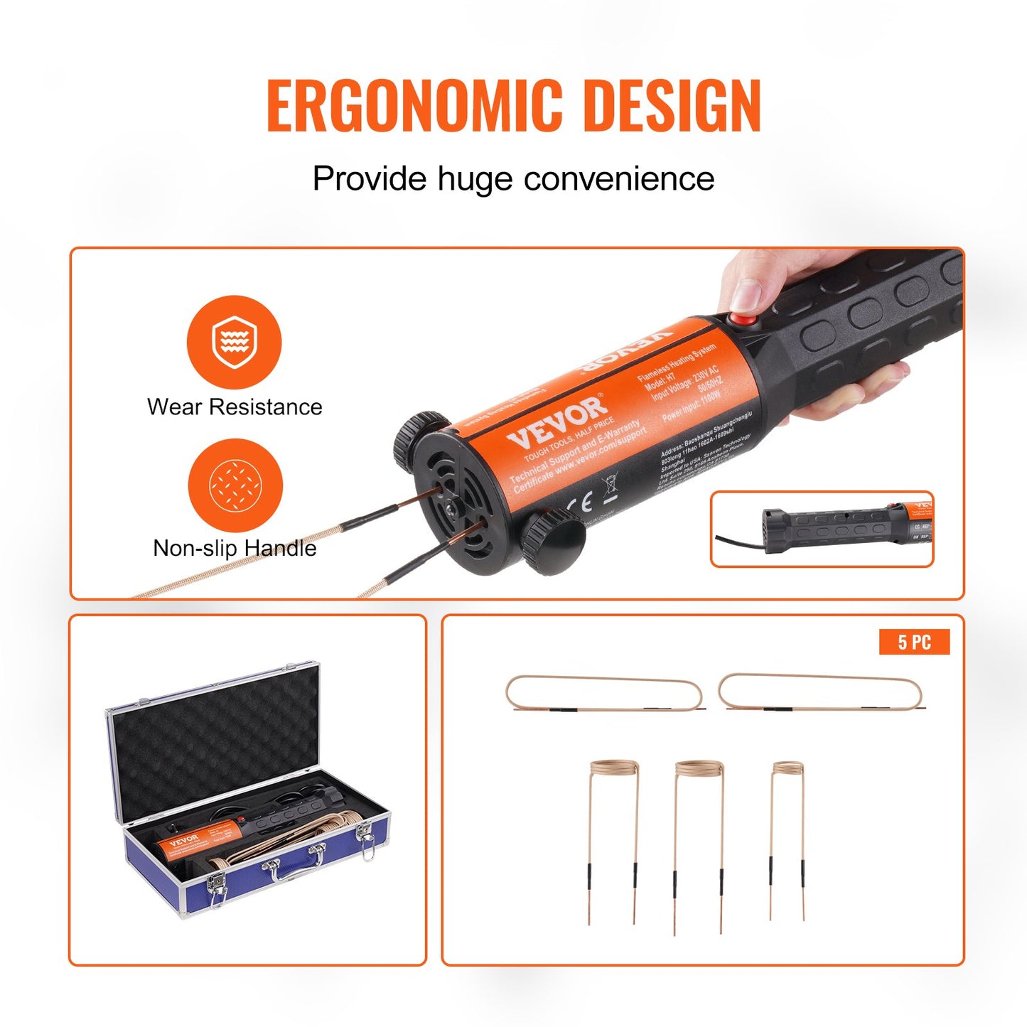 Magnetisk induktionsvärmare, 1000w 220V bärbar handhållen induktionsvärmare med 10 st spolar, flamlös induktionsvärmare bultborttagare med LED-ljus, lämplig för borttagning av rostiga bultar och muttrar