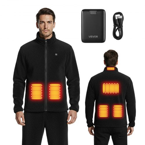 Heated Fleece Jacket for Men, Heated Sweatshirt with 7.4V 16000mAh Rechargeable Power Bank Pack, 6 Heating Zones, 3 Temp Levels, 3h/6h/10h Warmth, for Winter Outdoor Camping, Black