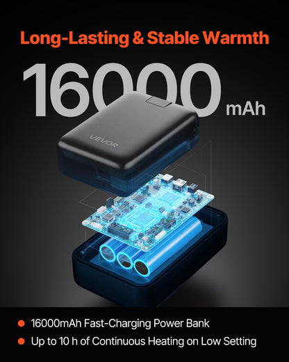 Heated Fleece Jacket for Men, Heated Sweatshirt with 7.4V 16000mAh Rechargeable Power Bank Pack, 6 Heating Zones, 3 Temp Levels, 3h/6h/10h Warmth, for Winter Outdoor Camping, Black