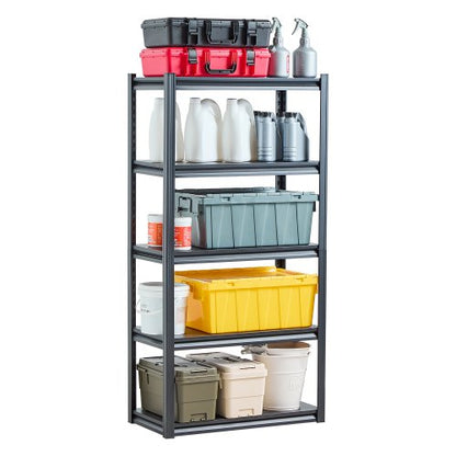 Förvaringshyllor, 900 kg, 5-vånings garageförvaringshylla, 40 cm D x 81 cm B x 163 cm H Justerbara metallhyllor för garagehyllor Verktygshylla, Perfekt för kök, lager, källare, Svart