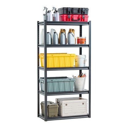 Förvaringshyllor, 900 kg, 5-vånings garageförvaringshylla, 46 cm D x 91 cm B x 183 cm H Justerbara metallhyllor för garagehyllor Verktygshylla, Perfekt för kök, lager, källare, Svart