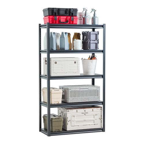Förvaringshyllor, 900 kg, 5-vånings garageförvaringshylla, 48 cm D x 100 cm B x 180 cm H Justerbara metallhyllor för garagehyllor Verktygshylla, Perfekt för kök, lager, källare, Svart