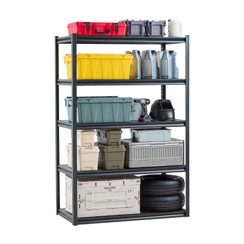 Förvaringshyllor, 1360 kg, 5-vånings garageförvaringshyllor, 61 cm D x 122 cm B x 183 cm H Justerbara metallhyllor för garagehyllor Verktygshylla, Perfekt för kök, lager, källare, Svart