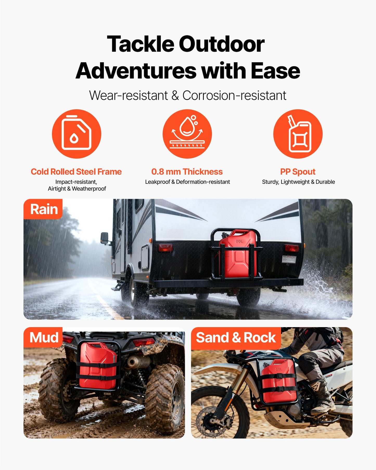 Metal Fuel Container, 20 L, Fuel Jerry Can with Spout and Comfort Handle, 6 L/min Max Flow Rate, Leakproof & Corrosion-resistant Metal Gas Tank Most Cars Motorcycle ATV UTV, Red, 2 Packs
