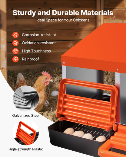 2 Tiers Chicken Nesting Boxes, 8 Compartments, Metal Egg Laying Boxes with Protective Collection Lids, Roll Out Nesting Box, Easy to Assemble, Ideal for Hens, Ducks, Chickens, and Other Poultry