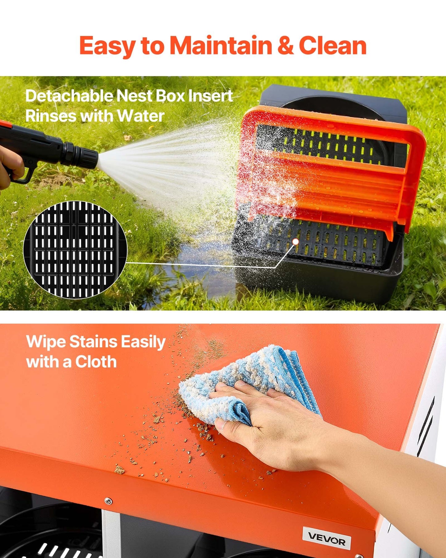 Chicken Nesting Boxes, 10 Compartments, with Support Legs, Easy Egg Collection, Galvanized Steel and High-Strength Plastic, Roll Away Nesting Boxes for Chickens and Hens Laying Eggs, Orange
