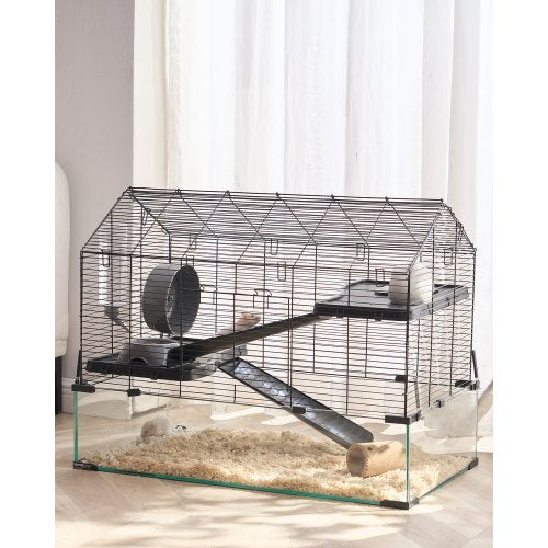Hamsterbur, 360° visning, transparenta hamstermiljöer, smådjursbur, 29,5 x 17,3 x 24 tum, ventilerade musburar med vattenflaska, bärbart hamsterhus för råttor, marsvin