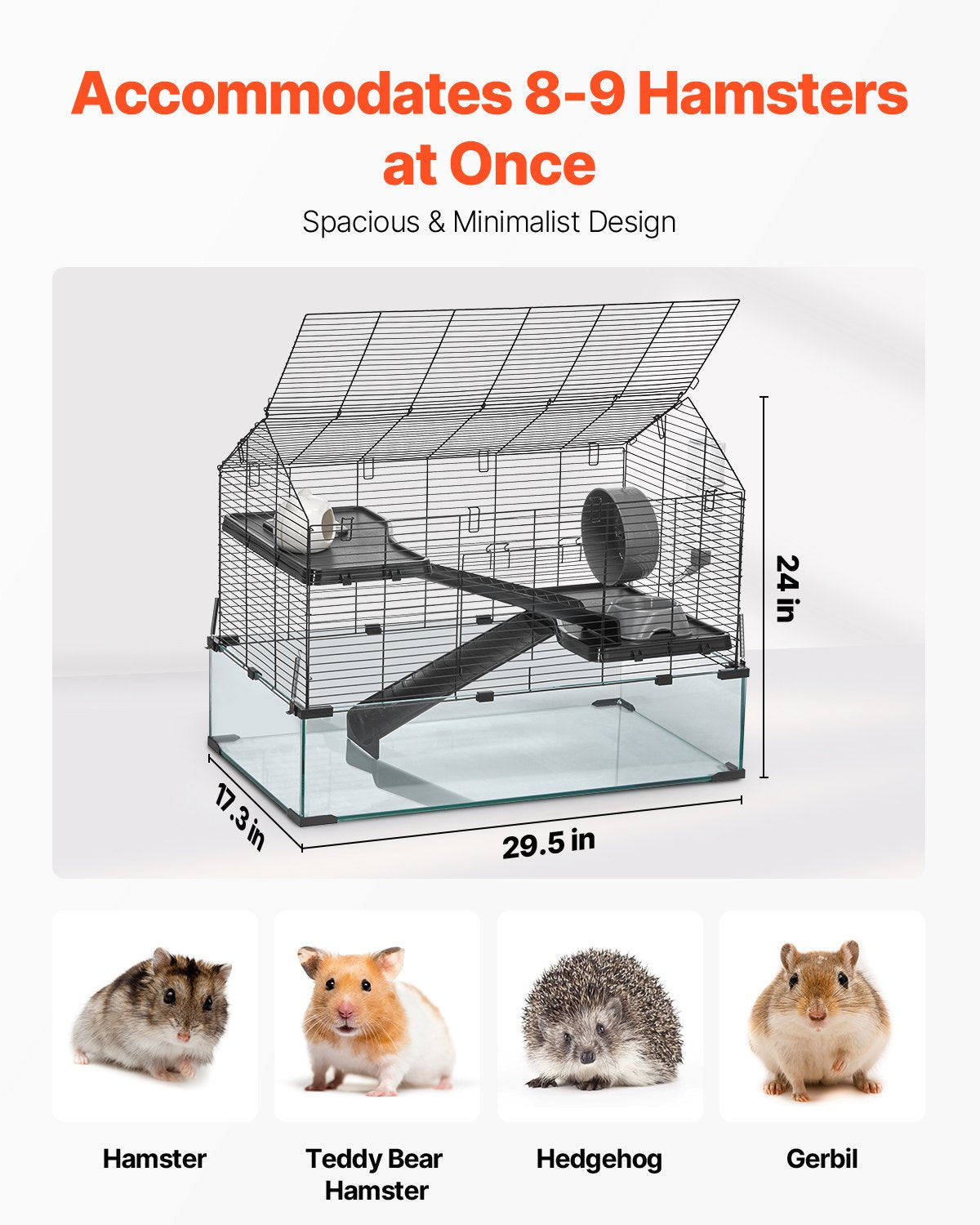 Hamsterbur, 360° visning, transparenta hamstermiljöer, smådjursbur, 29,5 x 17,3 x 24 tum, ventilerade musburar med vattenflaska, bärbart hamsterhus för råttor, marsvin
