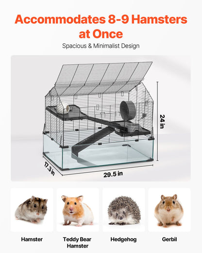 Hamsterbur, 360° visning, transparenta hamstermiljöer, smådjursbur, 29,5 x 17,3 x 24 tum, ventilerade musburar med vattenflaska, bärbart hamsterhus för råttor, marsvin