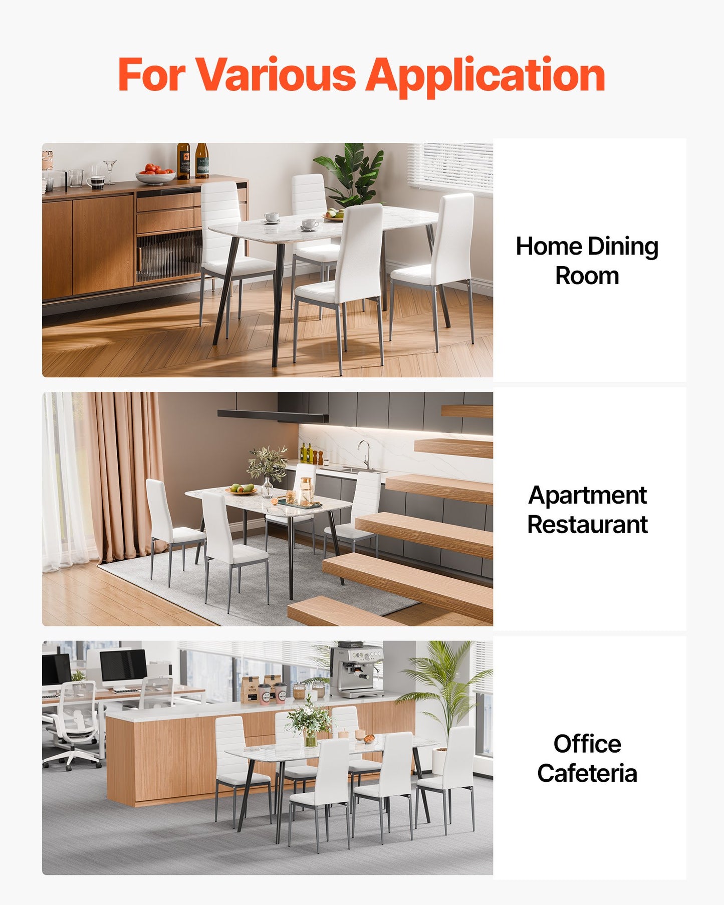 Moderna matsalstolar set om 6, klädda läderfåtöljer för matbord, platsbesparande köksbordsstol med tjocka kuddar och metallben, vit