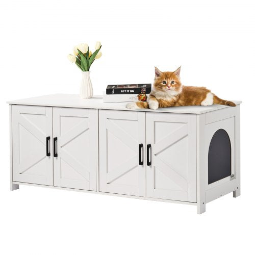 Kattlåda för 2 katter, dold kattlåda med dubbla rum, kattlåda i trä som passar de flesta av kattlådan, 122 cm L x 46 cm B x 49 cm H, vit