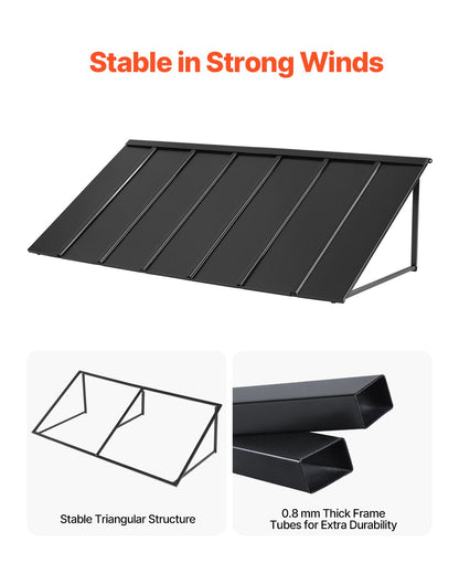 Fast metallmarkis 80 x 36 tum, fönstermarkis, dörrtak, stabil triangelformad stålram, utvändig markis, regn- och snöskydd, solljusskydd för dörringång, fönster, verandor, balkonger