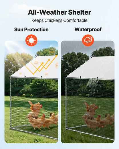 Metal Chicken Coop, 9.8x19.6x6.5 ft Large Walk-in Chicken Runs with Cover, Spire Roof Hen House Enclosure with Security Lock, Outdoor Duck Rabbit Cage Poultry Pen for Backyard, Farm, Yard