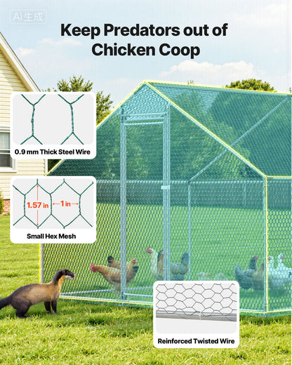 Metal Chicken Coop, 9.8x26.2x6.5 ft Large Walk-in Chicken Runs with Cover, Spire Roof Hen House Enclosure with Security Lock, Outdoor Duck Rabbit Cage Poultry Pen for Backyard, Farm, Yard