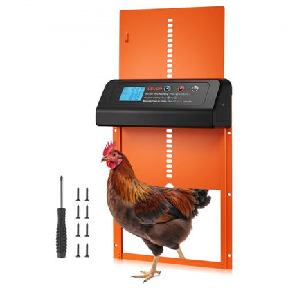 Automatisk hönshusdörr, batteridriven hönshusdörr med timer och manuell inställning, klämskydd, hållbar aluminiumlegering, grindöppnare med vattentät tätning, orange