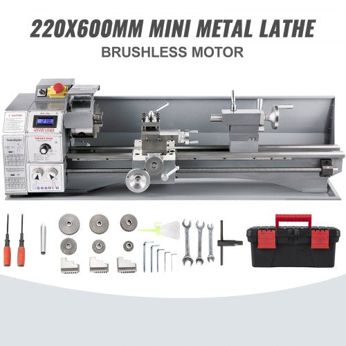 Mini-metallsvarv 750W metallsvarv med variabel hastighet 50 till 3000 varv/min Fräsning Precisionssvarv 220 x 600 mm för metall Metallsvarv för motsvarvning och borrning