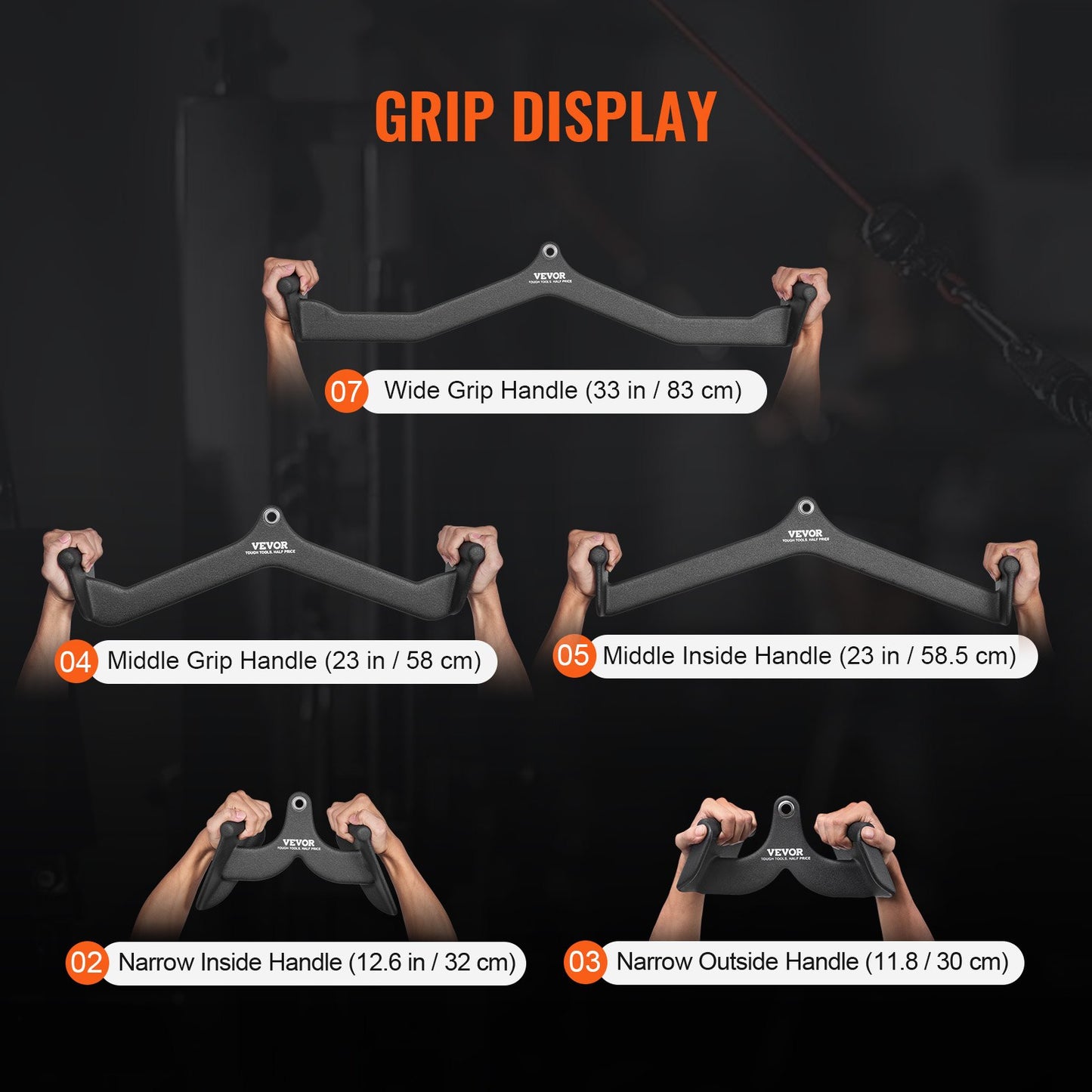 LAT Pulldown-tillbehör, kabelmaskin, rodd, T-stång, V-stång, 5-set, triceps-pulldown-stång, gummibelagt handtag för ryggstyrketräning, bicepscurl, triceps-lats-pulldown-stång för hemmagym, fitness