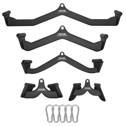 LAT Pulldown Attachments, Cable Machine Rowing T-bar V-bar 5 Set, Tricep Pull Down Bar, Back Strength Training Rubber Coated Handle Grip, Bicep Curl Tricep Lat Pulldown Bar for Home Gym Fitness