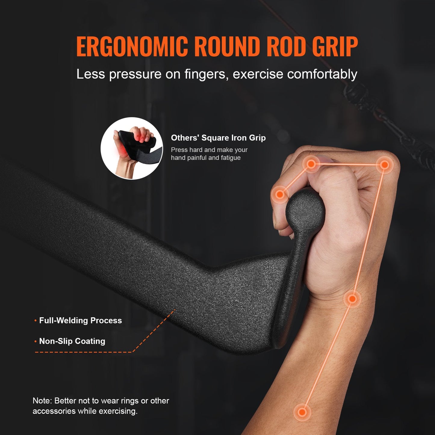 Lat Pulldown-tillbehör, kabelmaskin, rodd, T-stång, V-stång, 7-set, triceps-pulldown-stång, gummibelagt handtag för ryggstyrketräning, bicepscurl, triceps-lats-pulldown-stång för hemmagym, fitness