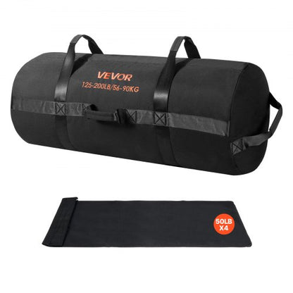 Träningssandsäck, kraftiga träningspåsar med handtag, 56-90 kg justerbar sandsäck för fitnessstyrka, viktträning, crosstraining, hemmagym, svart (ofylld)